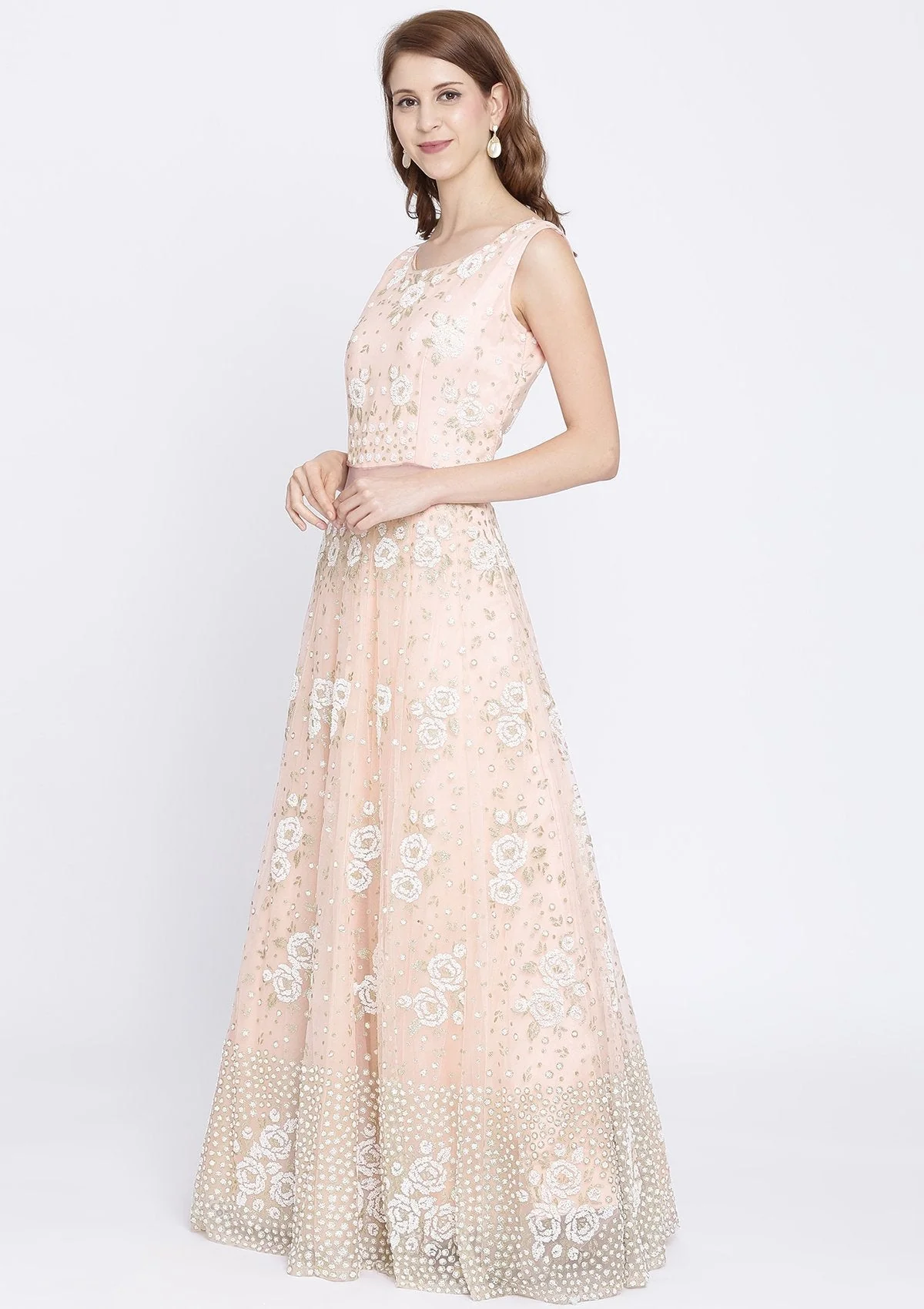 Baby Pink Cutdana Net Designer Gown - Image 6