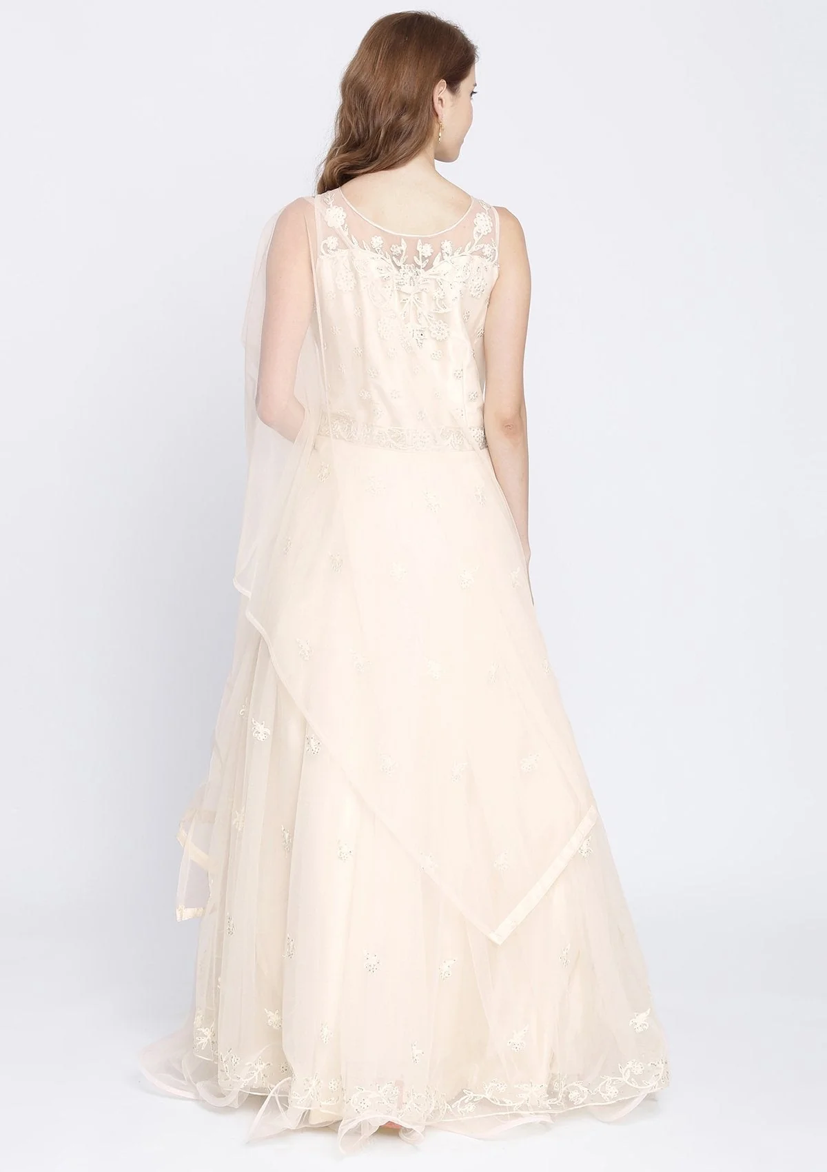 Cream Stonework Net Designer Gown - Image 3