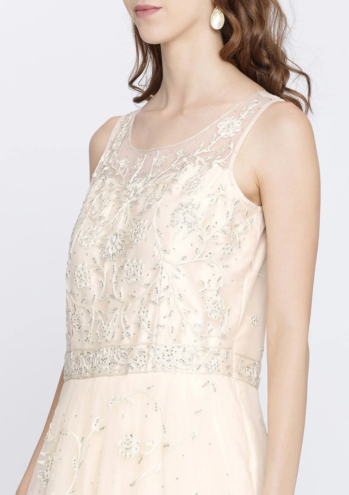 Cream Stonework Net Designer Gown - Image 7