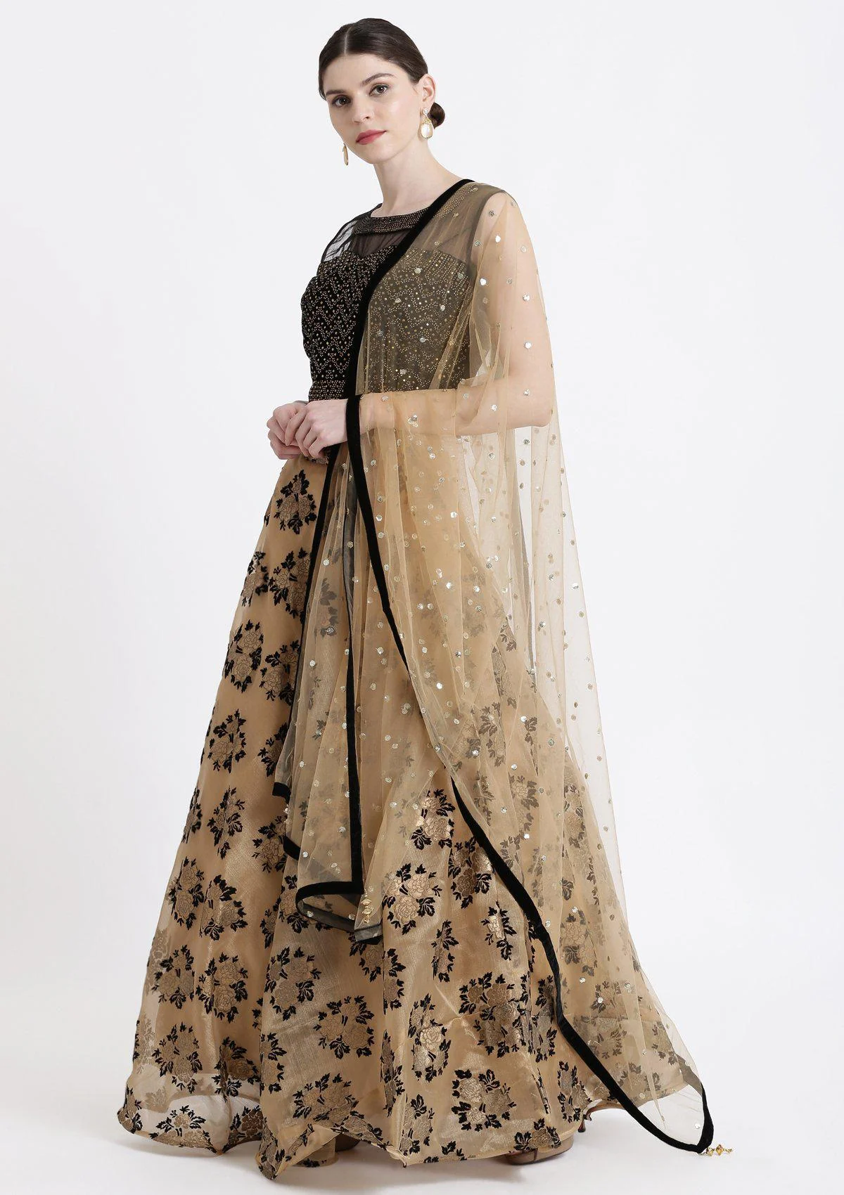 Gold Swarovski Tissue Readymade Lehenga - Image 4