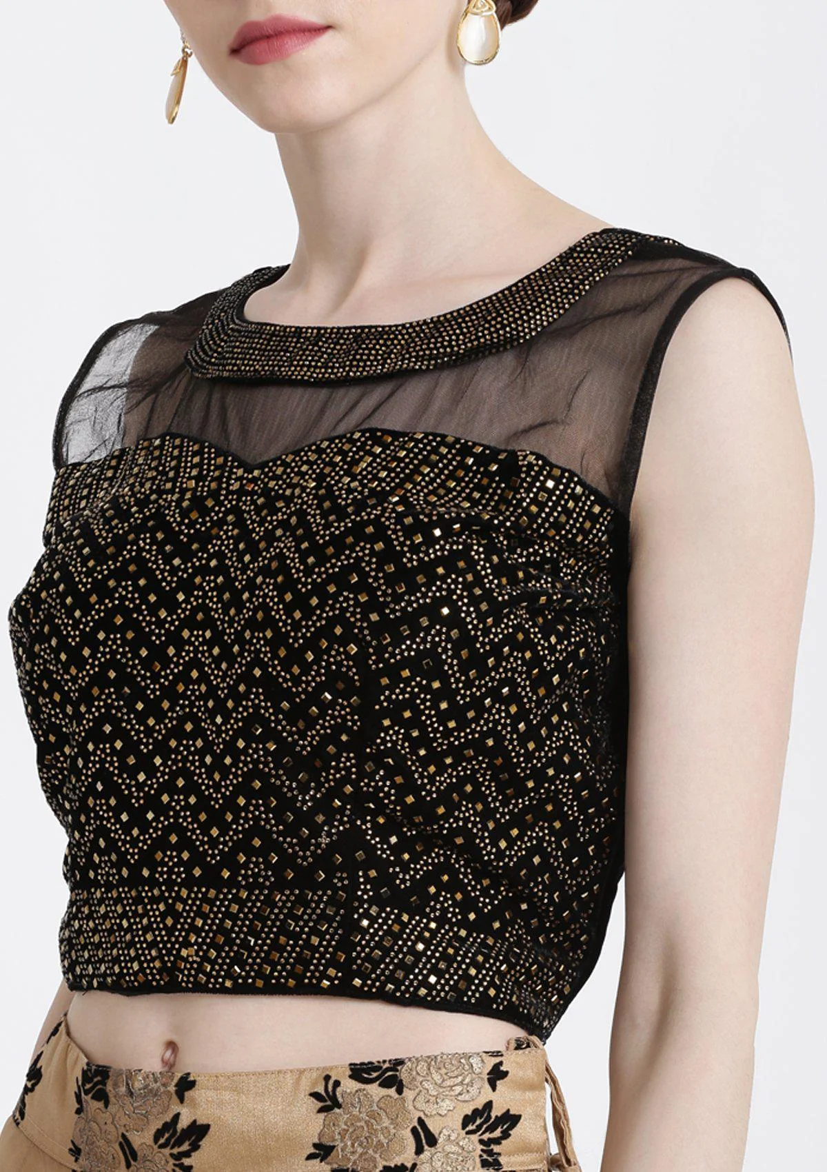 Gold Swarovski Tissue Readymade Lehenga - Image 7