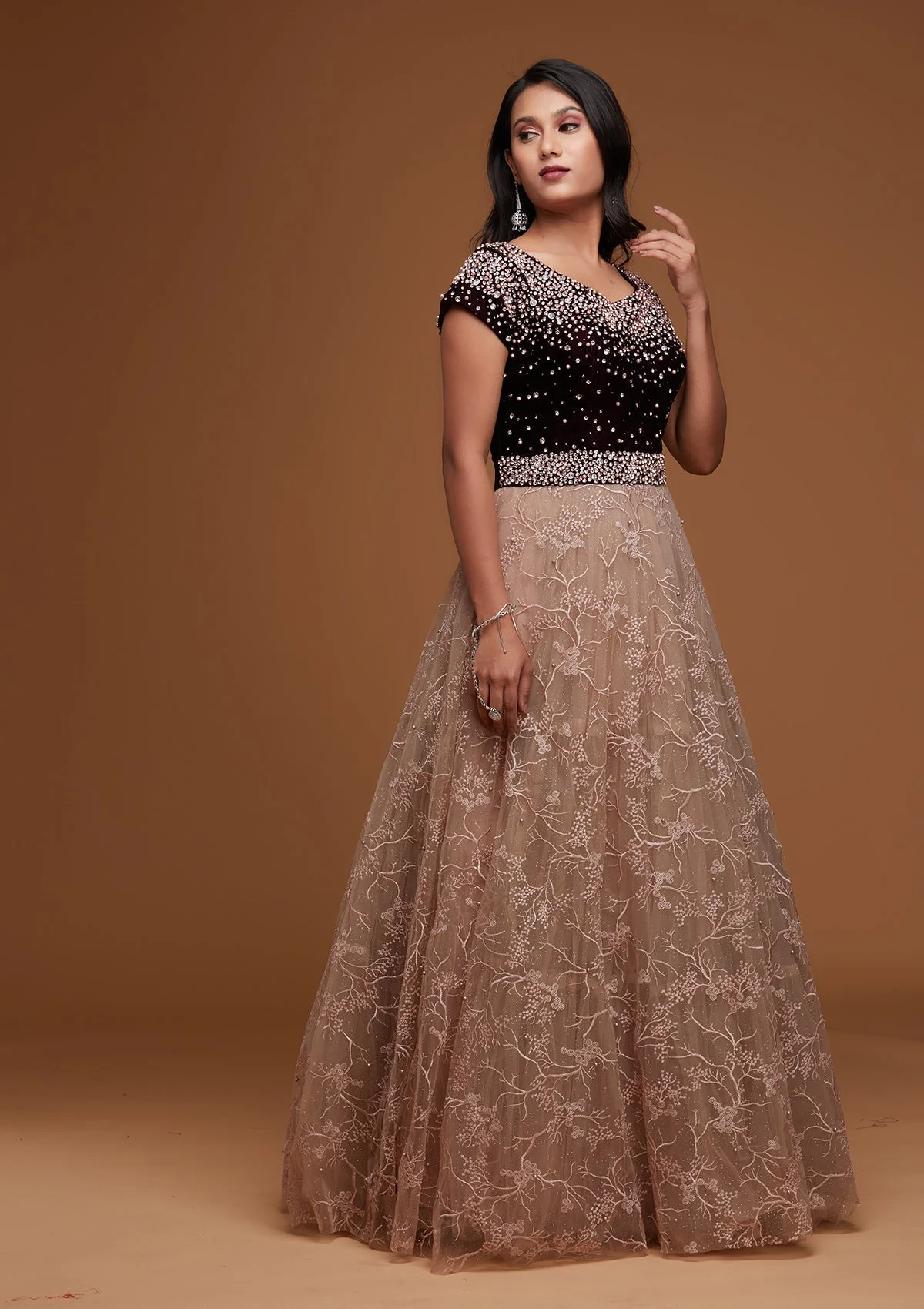 Light Lavender Stone Work Velvet Anarkali Kameez - Image 4