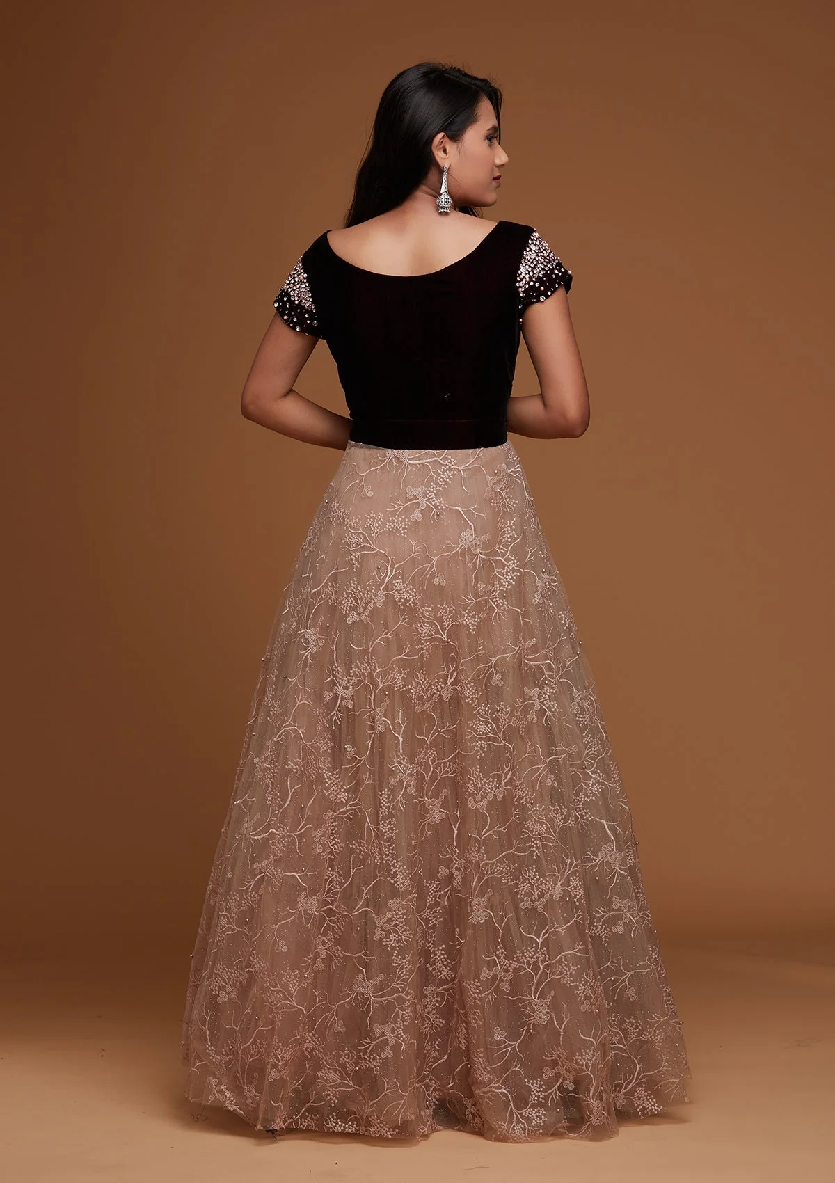 Light Lavender Stone Work Velvet Anarkali Kameez - Image 6