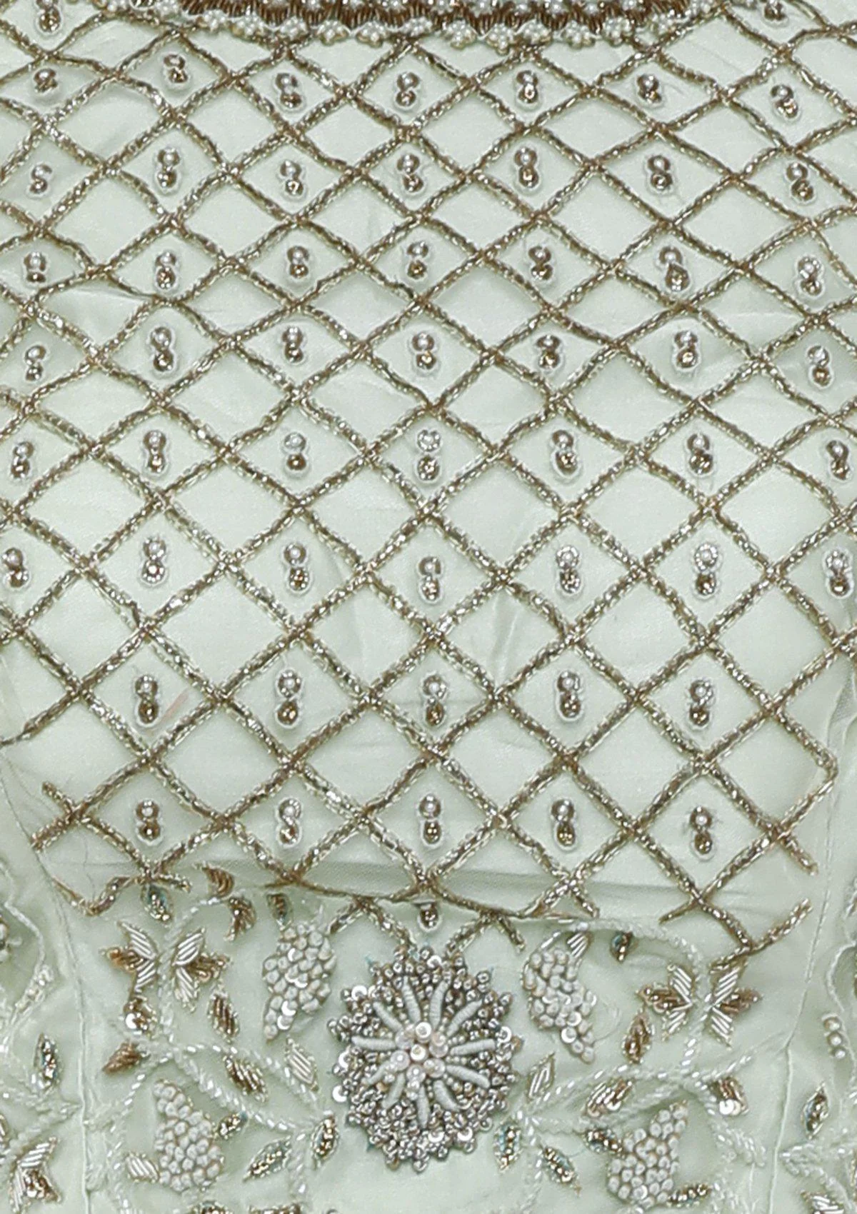 Mint Green Chequered Pearl Readymade Lehenga - Image 6