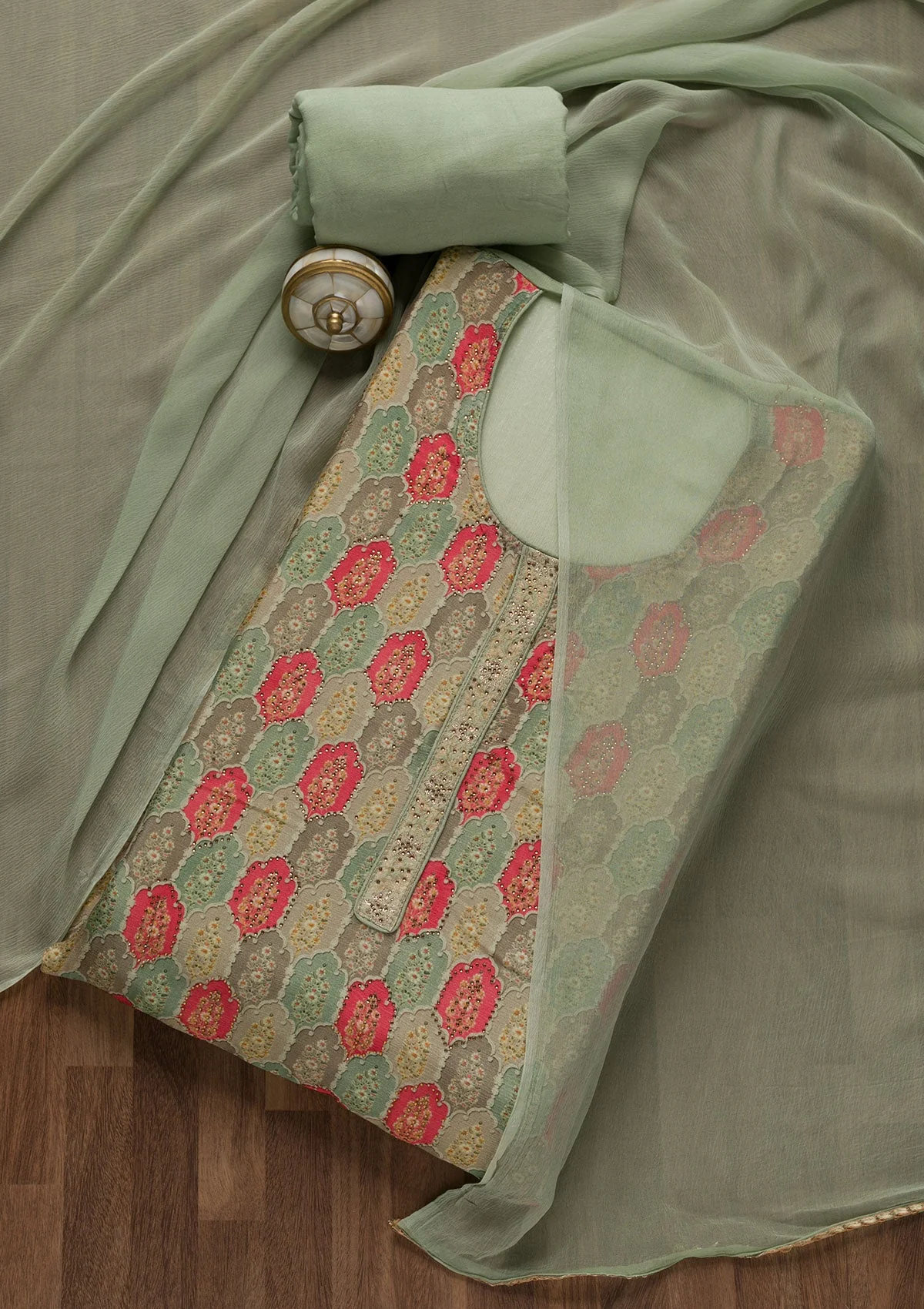 Mustard Yellow Threadwork Chanderi Readymade Salwar Suit - Image 11