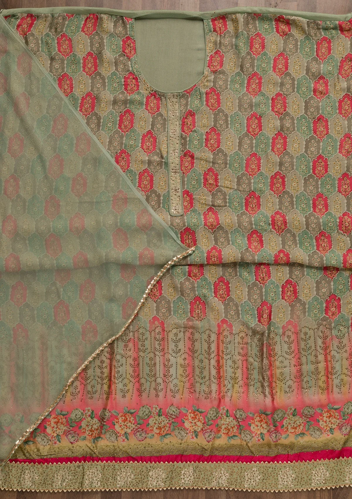 Mustard Yellow Threadwork Chanderi Readymade Salwar Suit - Image 13