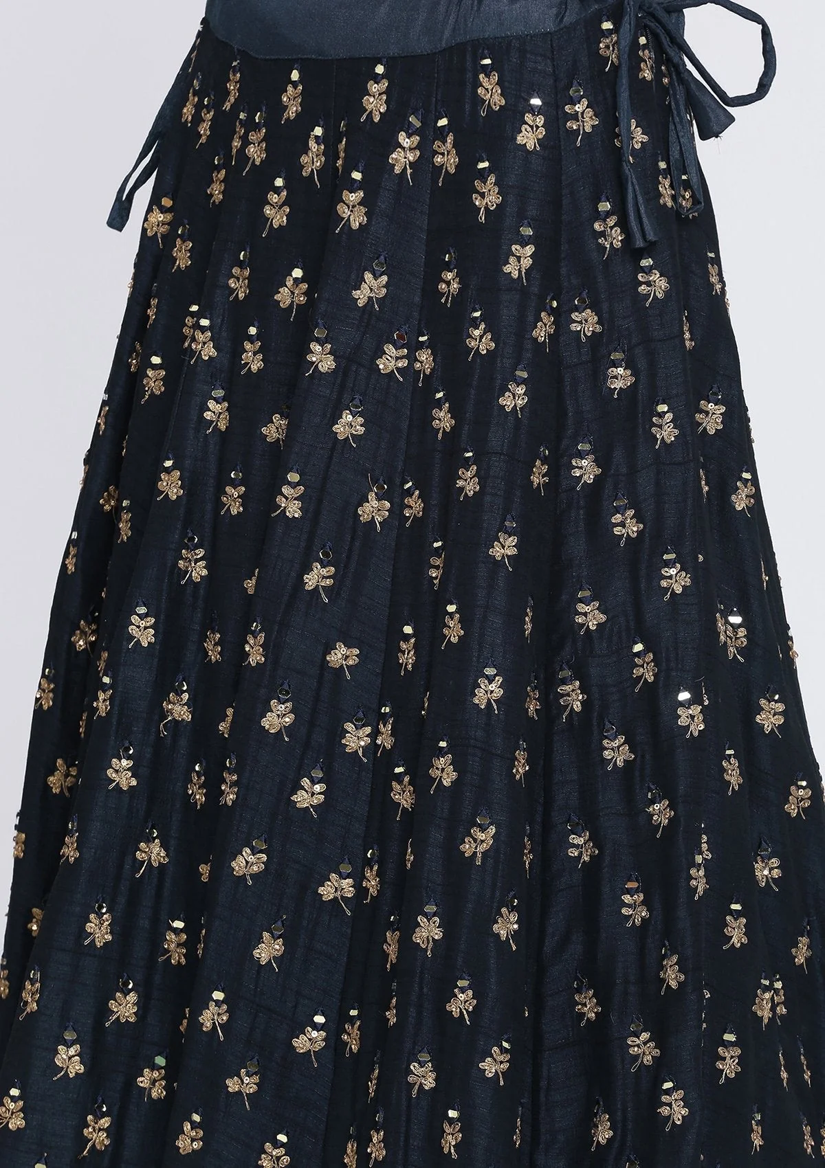Navy Blue Mirrorwork Net Readymade Lehenga - Image 9