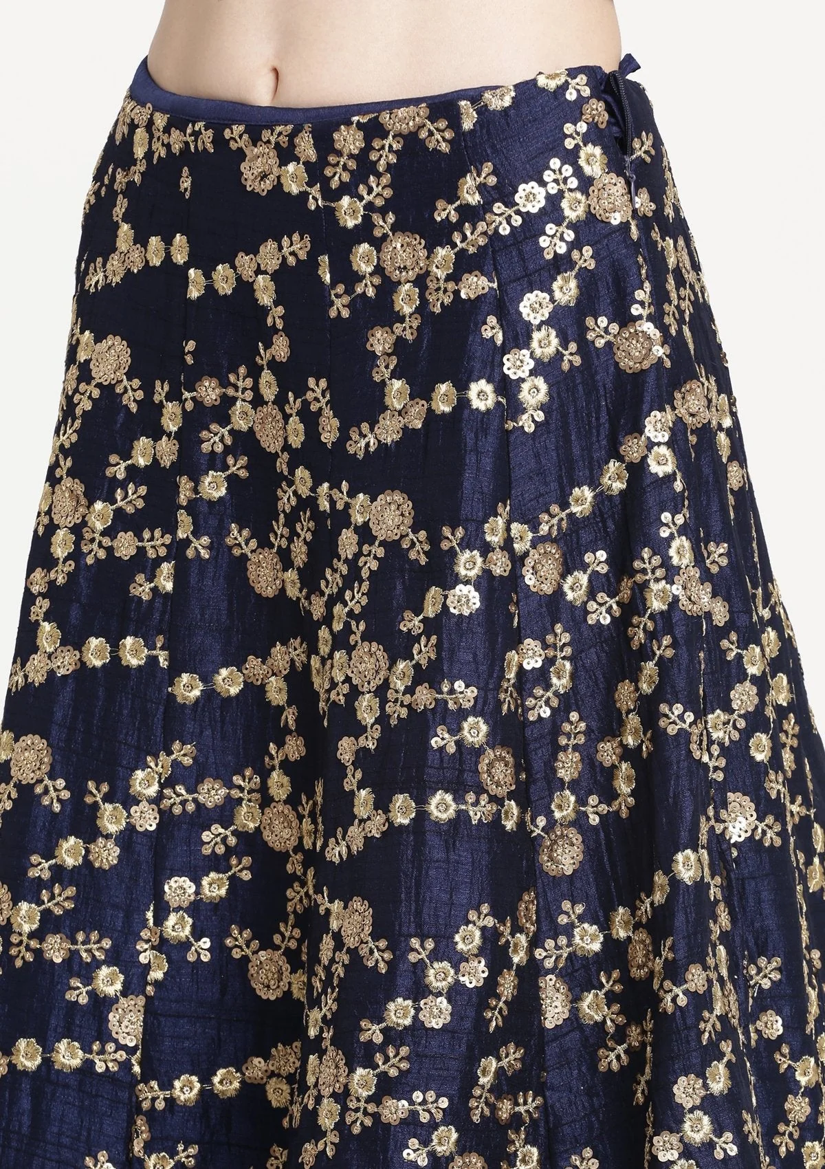 Navy Blue Stonework Raw silk Readymade Lehenga - Image 8