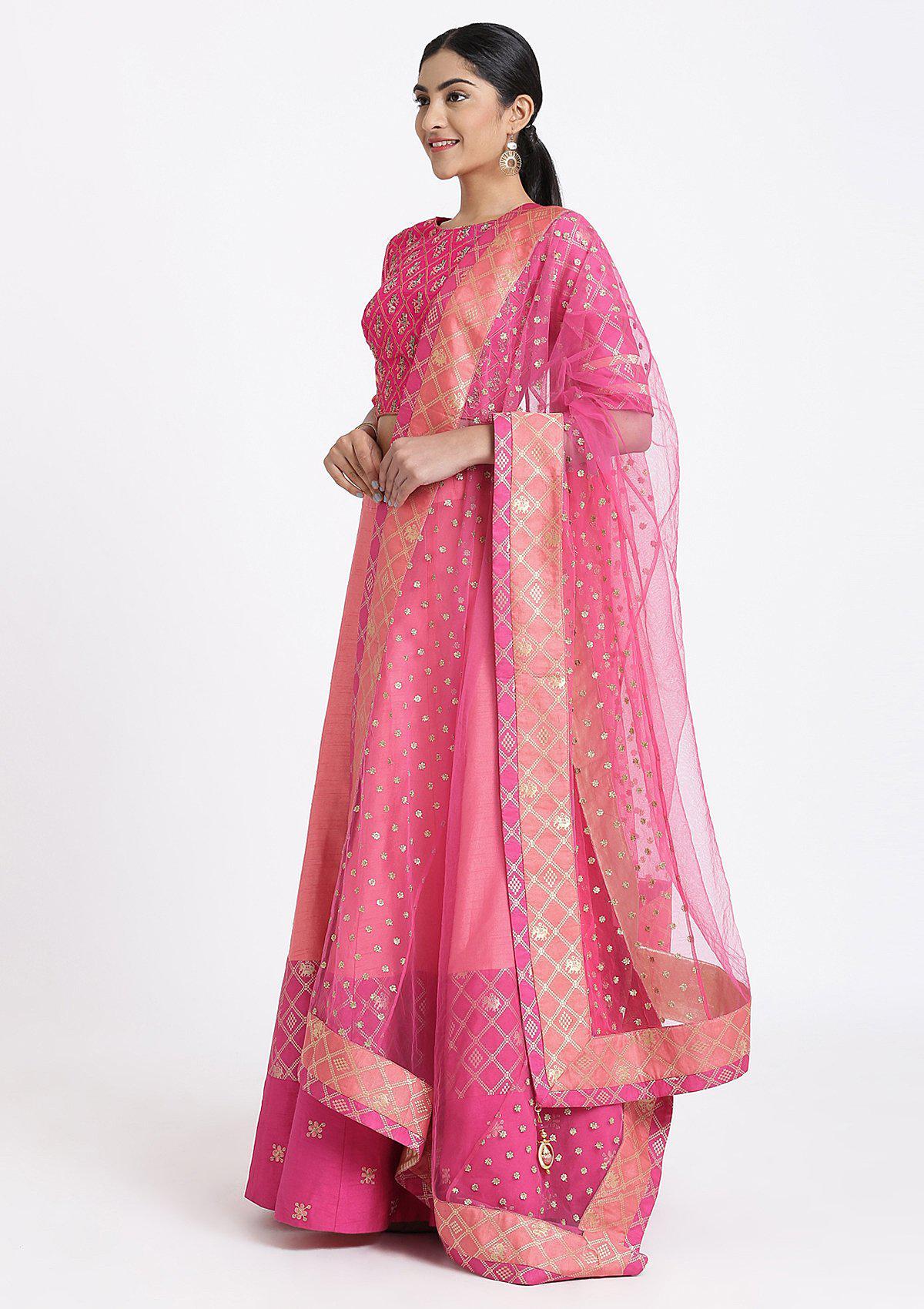 Peach Zardozi Rawsilk Readymade Lehenga - Image 3