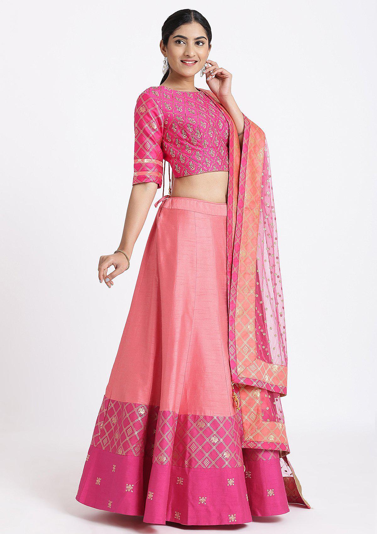 Peach Zardozi Rawsilk Readymade Lehenga - Image 4