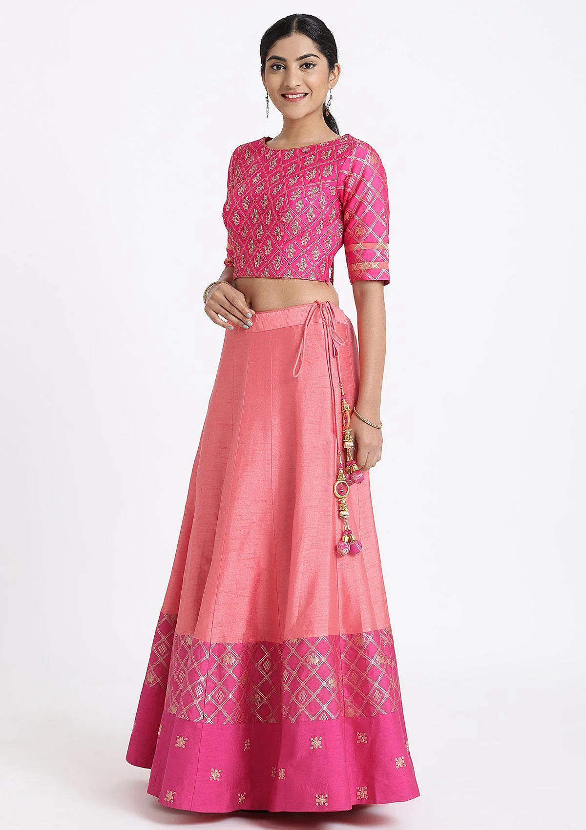 Peach Zardozi Rawsilk Readymade Lehenga - Image 5