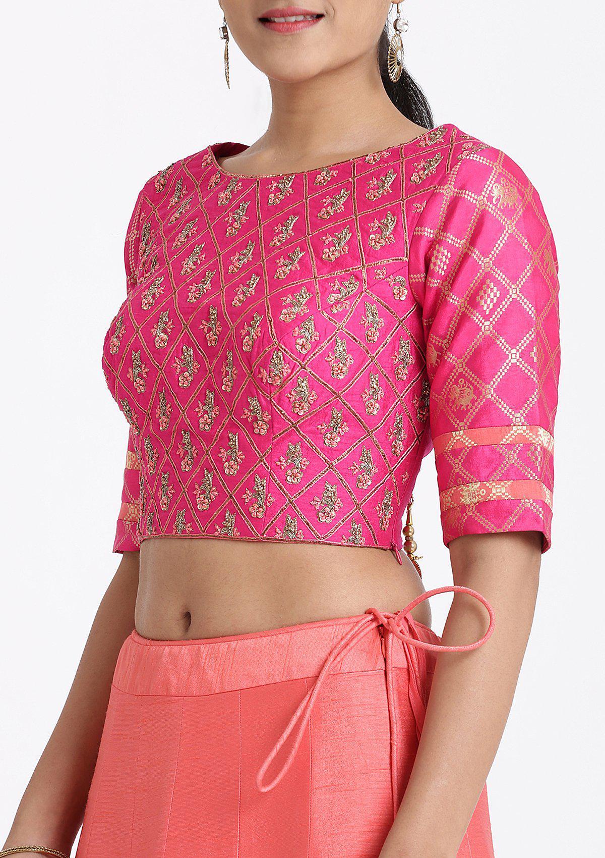 Peach Zardozi Rawsilk Readymade Lehenga - Image 6