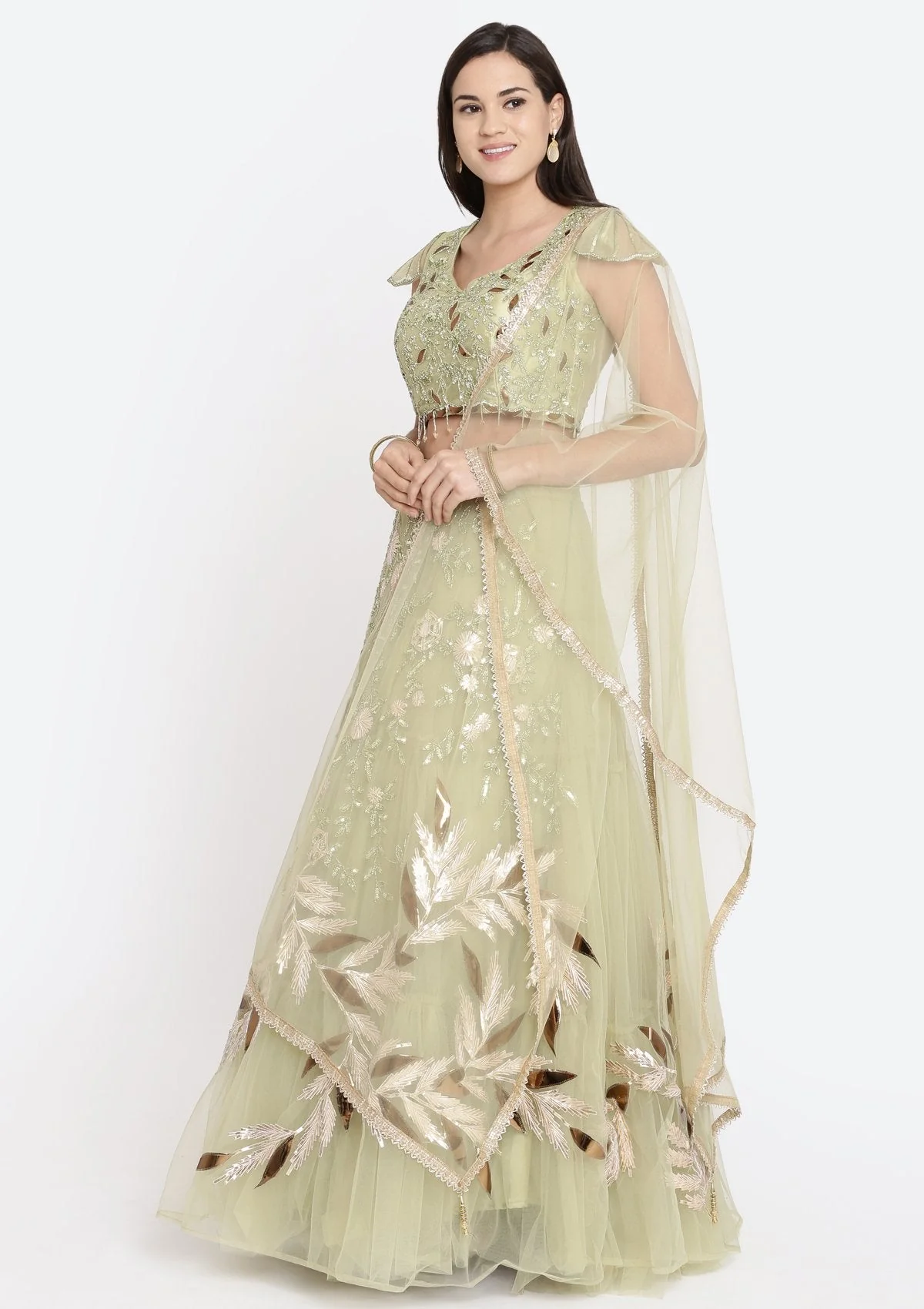 Pista Green Cutdana Net Readymade Lehenga - Image 4
