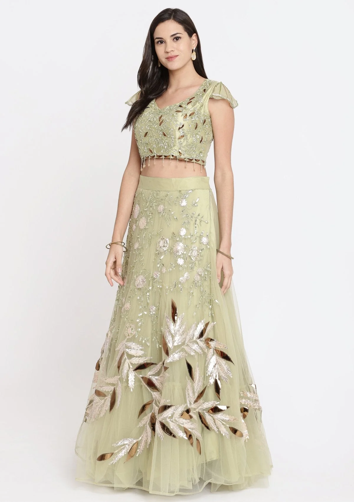Pista Green Cutdana Net Readymade Lehenga - Image 6