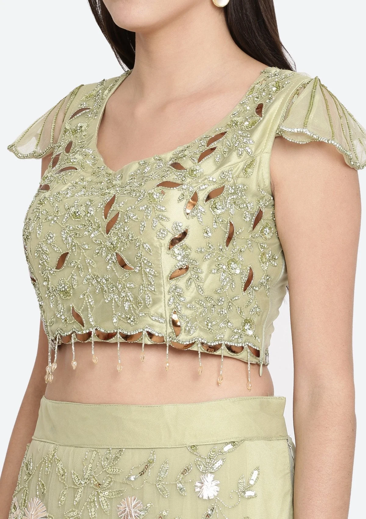 Pista Green Cutdana Net Readymade Lehenga - Image 7