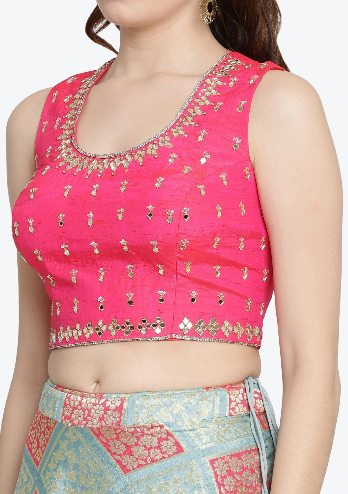 Pista Green Mirrorwork Brocade Readymade Lehenga - Image 7