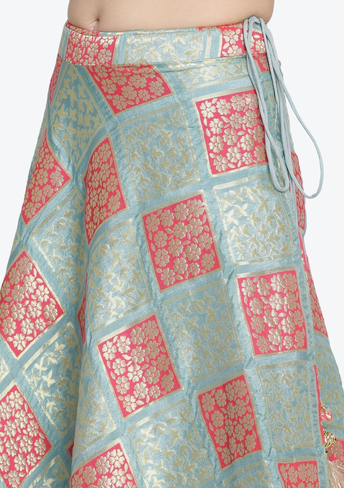 Pista Green Mirrorwork Brocade Readymade Lehenga - Image 8