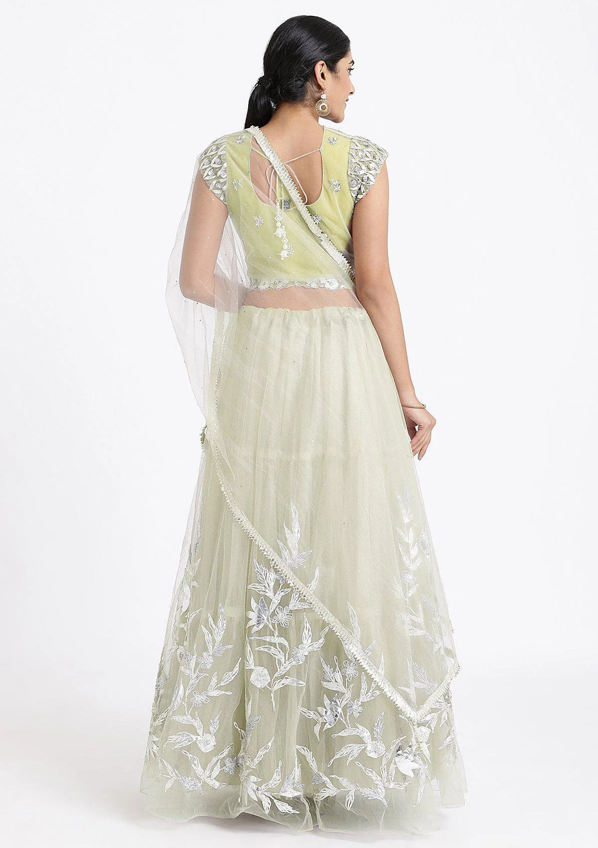 Pista Green Sequinned Net Readymade Lehenga - Image 3