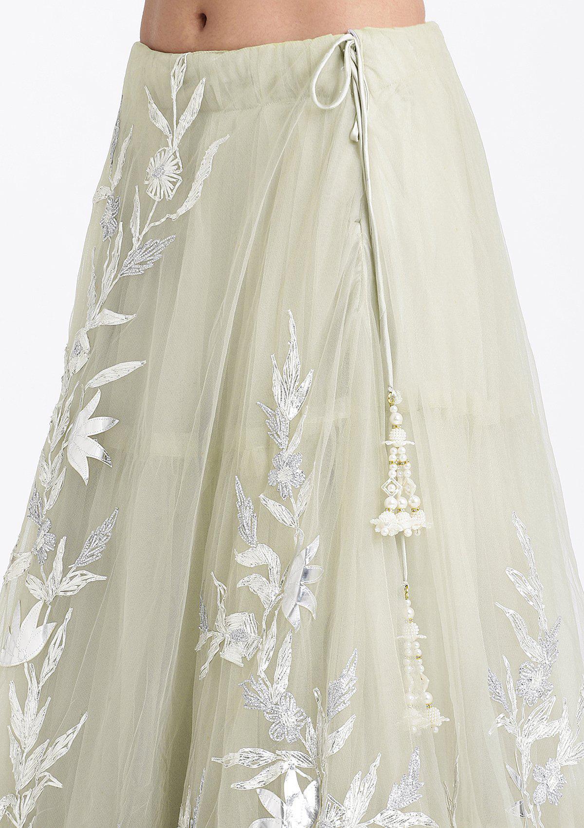 Pista Green Sequinned Net Readymade Lehenga - Image 7