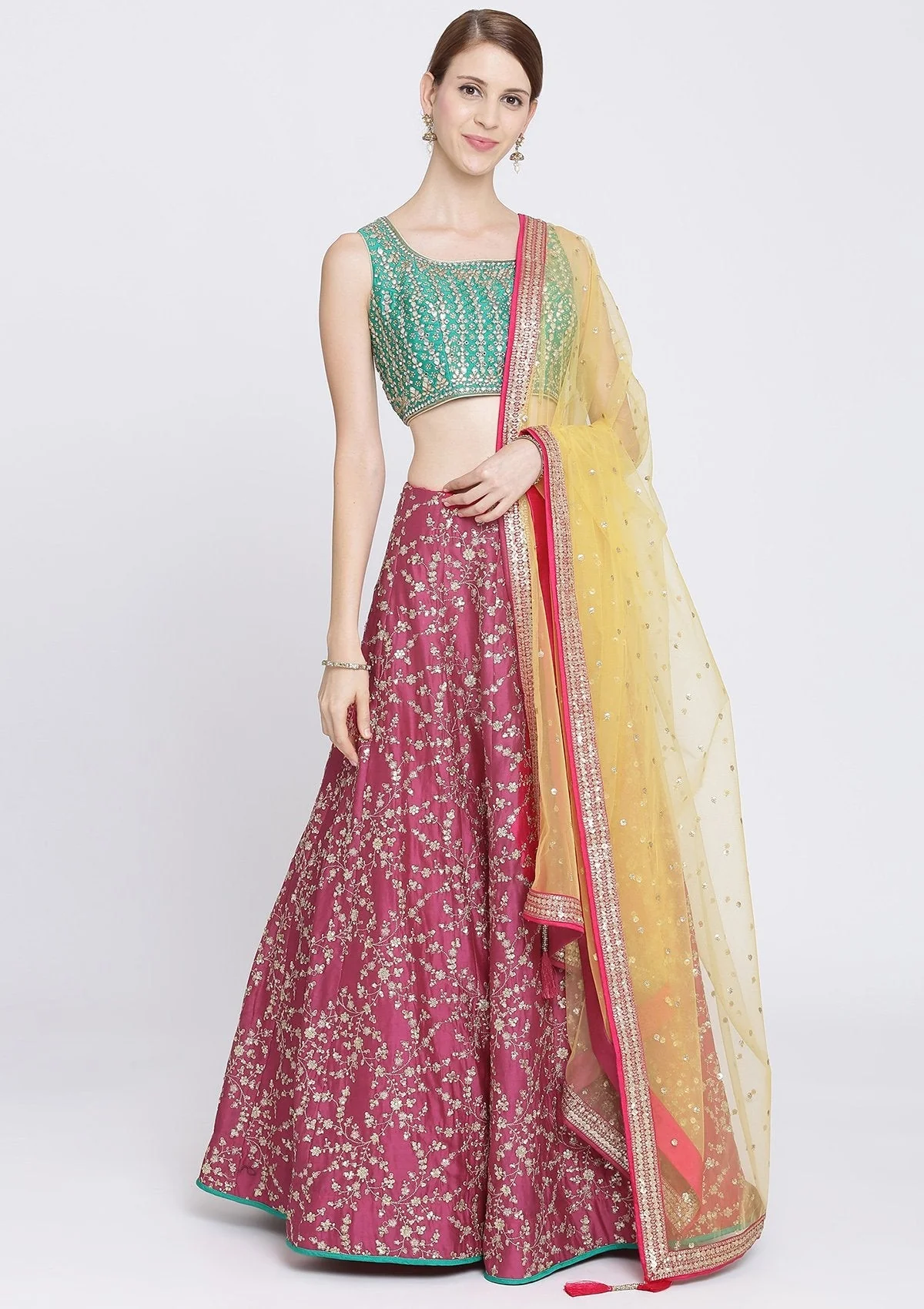 Rani Pink Sequins Net Readymade Lehenga - Image 3