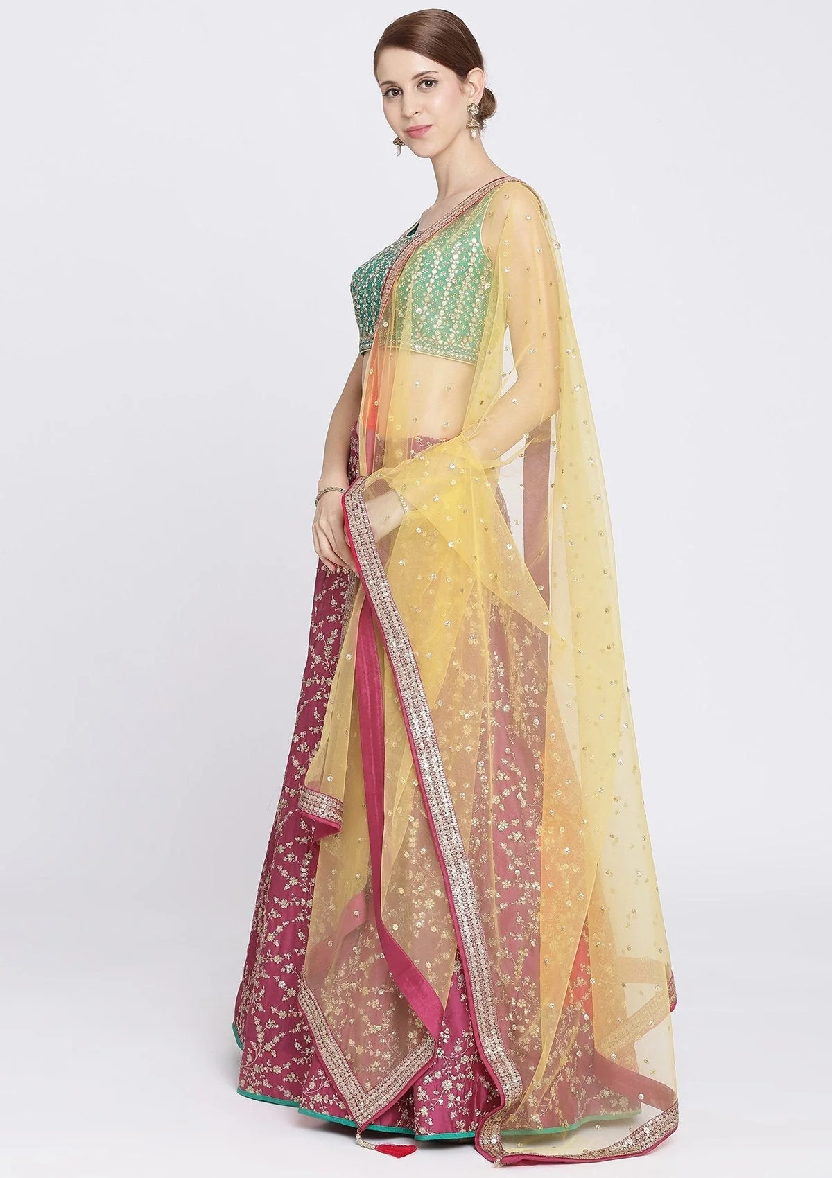 Rani Pink Sequins Net Readymade Lehenga - Image 5