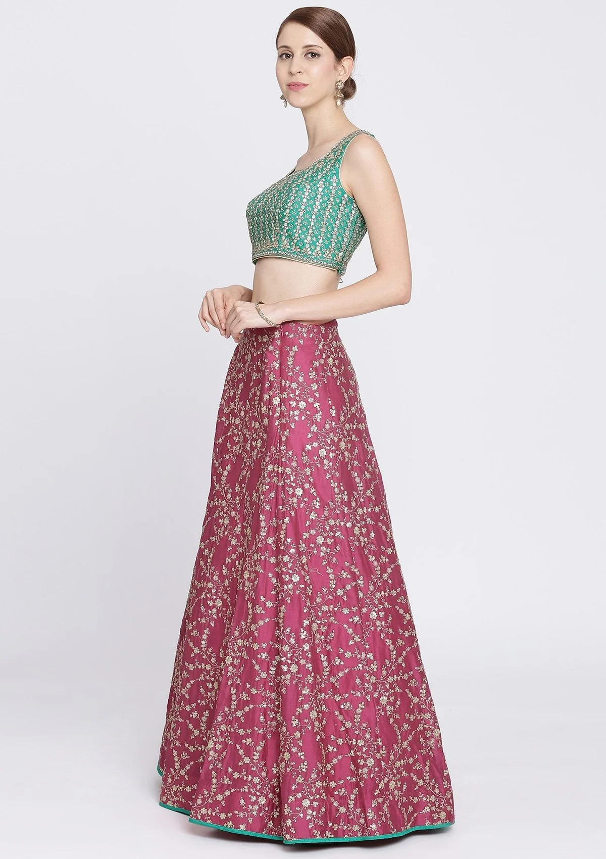 Rani Pink Sequins Net Readymade Lehenga - Image 6
