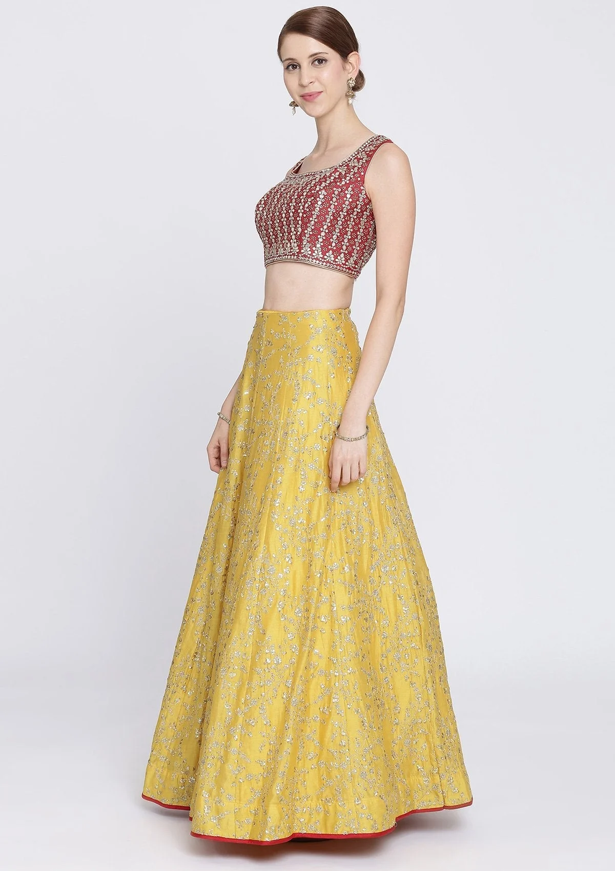 Yellow Sequins Rawsilk Readymade Lehenga - Image 6