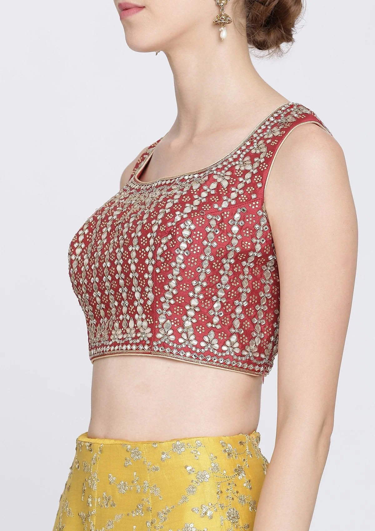 Yellow Sequins Rawsilk Readymade Lehenga - Image 7