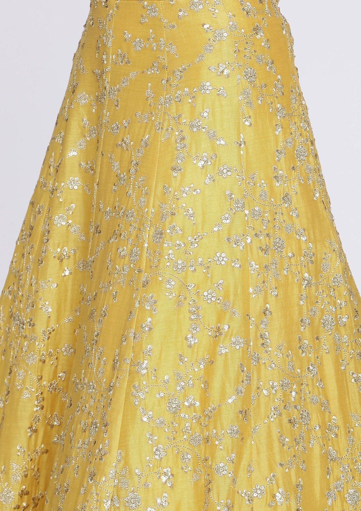 Yellow Sequins Rawsilk Readymade Lehenga - Image 9